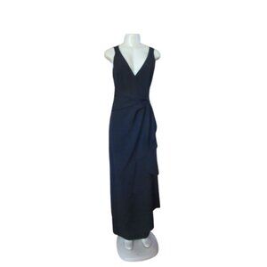 Marina Black Sleeveless Maxi Dress w Deep V-Neck & Draped Waist Size 4